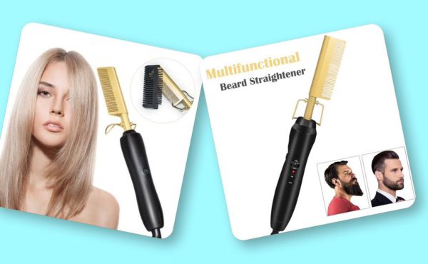 Adjustable Electric Hair Straightener with Thermal Brush for Curling and Waving