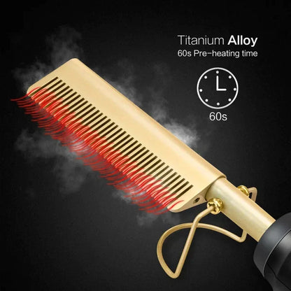 Adjustable Electric Hair Straightener with Thermal Brush for Curling and Waving