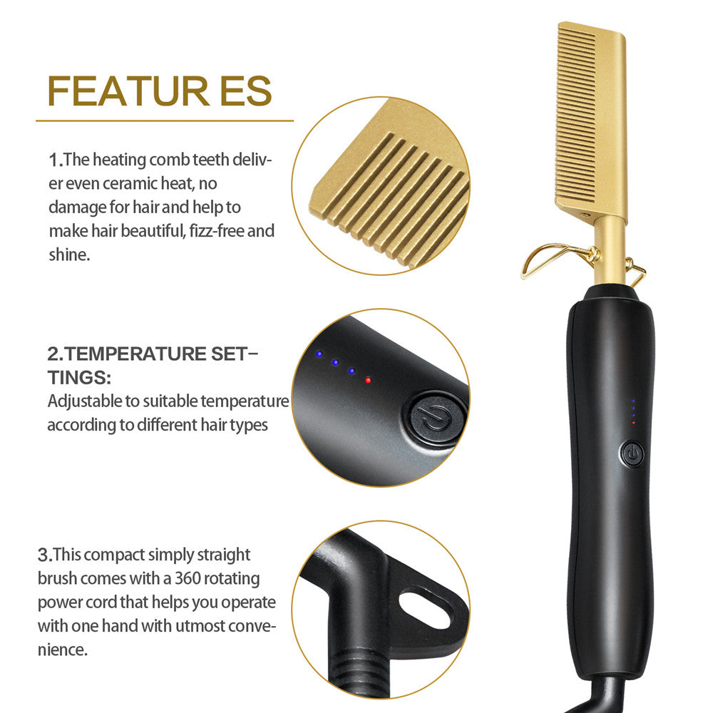 Adjustable Electric Hair Straightener with Thermal Brush for Curling and Waving